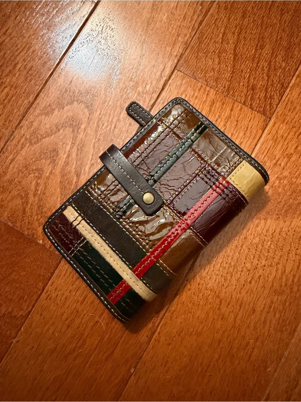 Vintage Fossil Patchwork Leather Passport Wallet - Multicolor